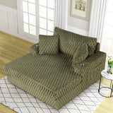 54 Inch Contemporary Indoor Upholstered Chaise Lounge Plush Sleeper Chair with Throw Pillows, 2 Cup Holders and Magazine Bags for Living Room-Parc Decor