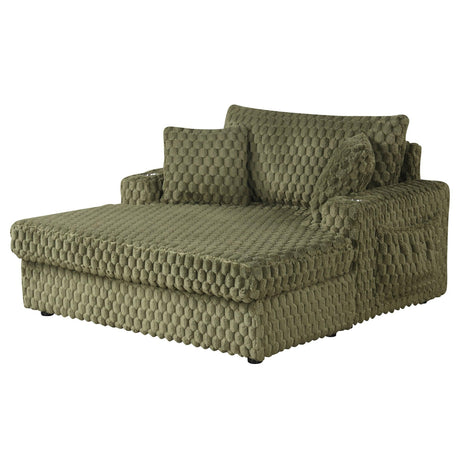 54 Inch Contemporary Indoor Upholstered Chaise Lounge Plush Sleeper Chair with Throw Pillows, 2 Cup Holders and Magazine Bags for Living Room-Parc Decor