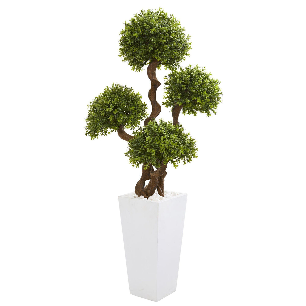 55” Four Ball Boxwood Artificial Topiary Tree in Tall White Planter-Parc Decor
