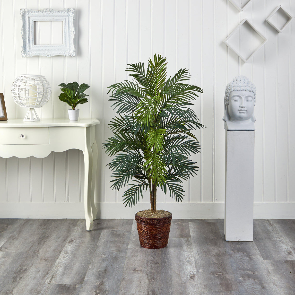 56" Areca Palm Silk Tree with Wicker Basket-Parc Decor
