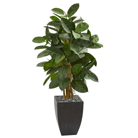 56” Artificial Rubber Tree in Black Planter-Parc Decor