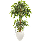 56” Variegated Ficus Artificial Tree in White Planter-Parc Decor