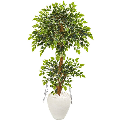 56” Variegated Ficus Artificial Tree in White Planter-Parc Decor