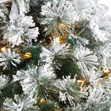 56” Flocked Oregon Pine Artificial Christmas Tree with 100 Clear Lights and 215 Bendable Branches in Decorative Urn-Christmas Tree-Parc Decor