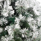 56” Flocked Oregon Pine Artificial Christmas Tree with 100 Clear Lights and 215 Bendable Branches in Decorative Urn-Christmas Tree-Parc Decor