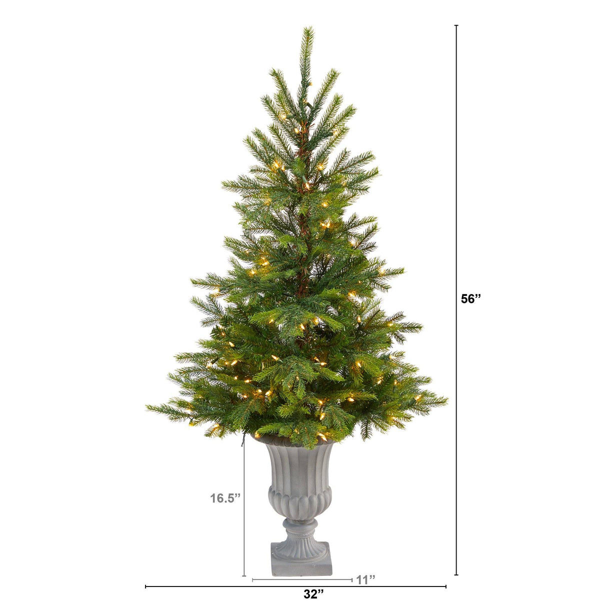 56” North Carolina Spruce Artificial Christmas Tree with 100 Clear Lights and 207 Bendable Branches in Decorative Urn-Christmas Tree-Parc Decor