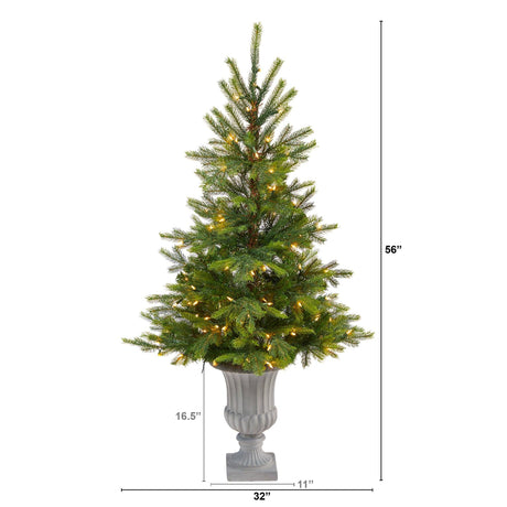 56” North Carolina Spruce Artificial Christmas Tree with 100 Clear Lights and 207 Bendable Branches in Decorative Urn-Christmas Tree-Parc Decor