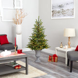 56” North Carolina Spruce Artificial Christmas Tree with 100 Clear Lights and 207 Bendable Branches in Decorative Urn-Christmas Tree-Parc Decor