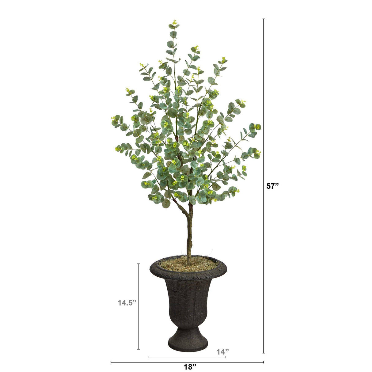 57” Eucalyptus Artificial Tree in Charcoal Urn-Parc Decor