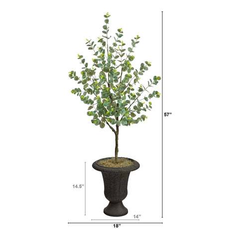 57” Eucalyptus Artificial Tree in Charcoal Urn-Parc Decor
