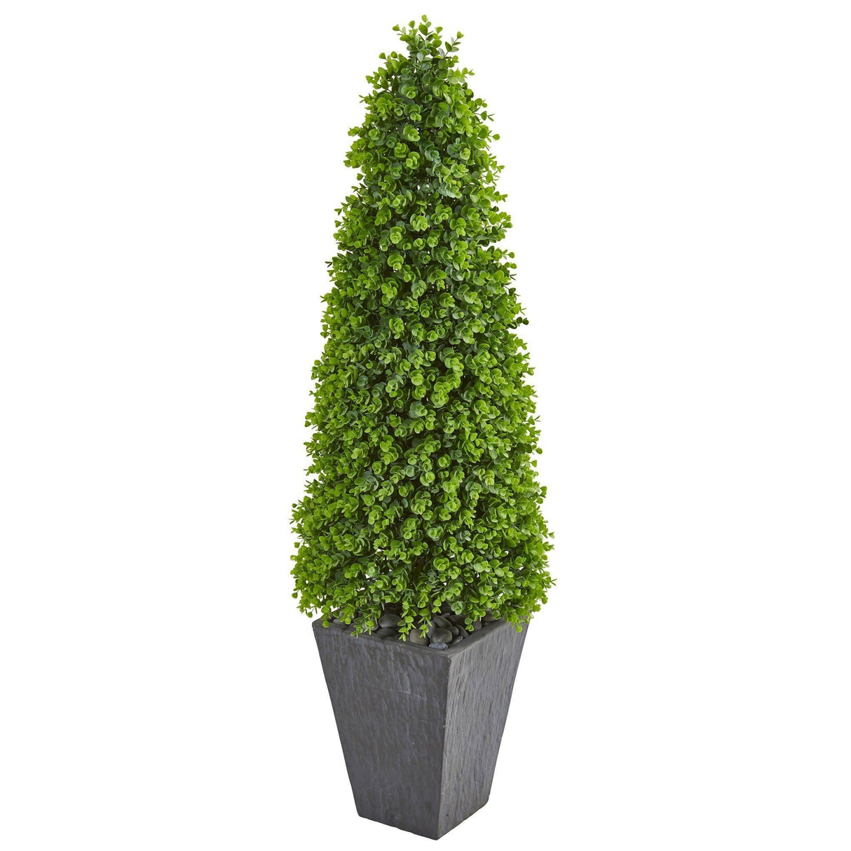 57” Eucalyptus Topiary Artificial Tree in Slate Planter (Indoor/Outdoor)-Parc Decor