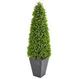 57” Eucalyptus Topiary Artificial Tree in Slate Planter (Indoor/Outdoor)-Parc Decor