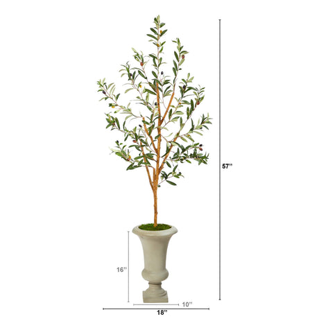 57” Olive Artificial Tree in Sand Colored Urn-Parc Decor