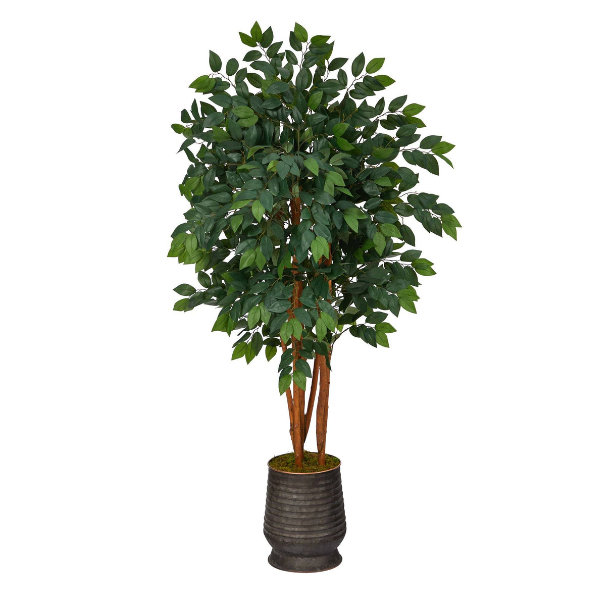 57” Sakaki Artificial Tree in Ribbed Metal Planter-Parc Decor