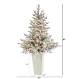 57” Flocked Fraser Fir Artificial Christmas Tree with 300 Warm White Lights and 967 Bendable Branches in Tower Planter-Christmas Tree-Parc Decor
