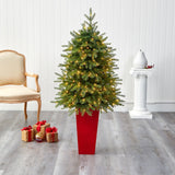 57” Vancouver Fir “Natural Look” Artificial Christmas Tree with 250 Clear LED Lights and 814 Bendable Branches in Red Tower Planter-Christmas Tree-Parc Decor