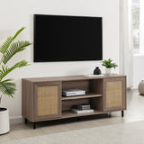 58" 2 Door Wood and Rattan TV Stand-Entertainment-Parc Decor