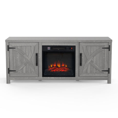 58" Farmhouse TV Stand with 18" Insert Electric Fireplace for Living Room-Parc Decor