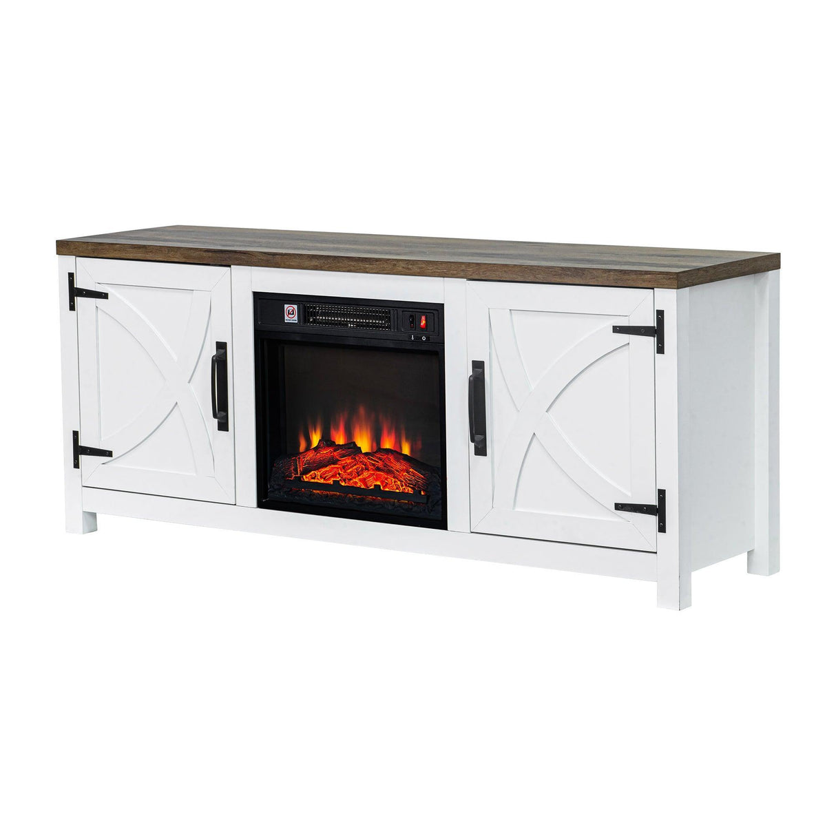 58" Farmhouse TV Stand with 18" Insert Electric Fireplace for Living Room-Parc Decor