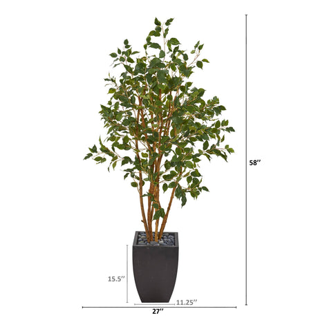 58” Ficus Artificial Tree in Black Planter-Parc Decor