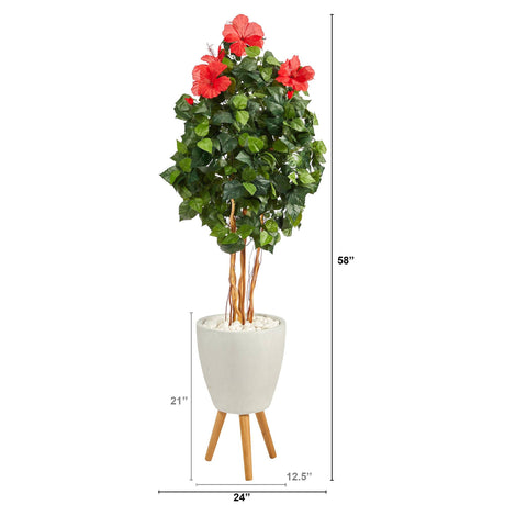 58” Hibiscus Artificial Tree in White Planter with Stand-Parc Decor