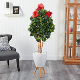 58” Hibiscus Artificial Tree in White Planter with Stand-Parc Decor