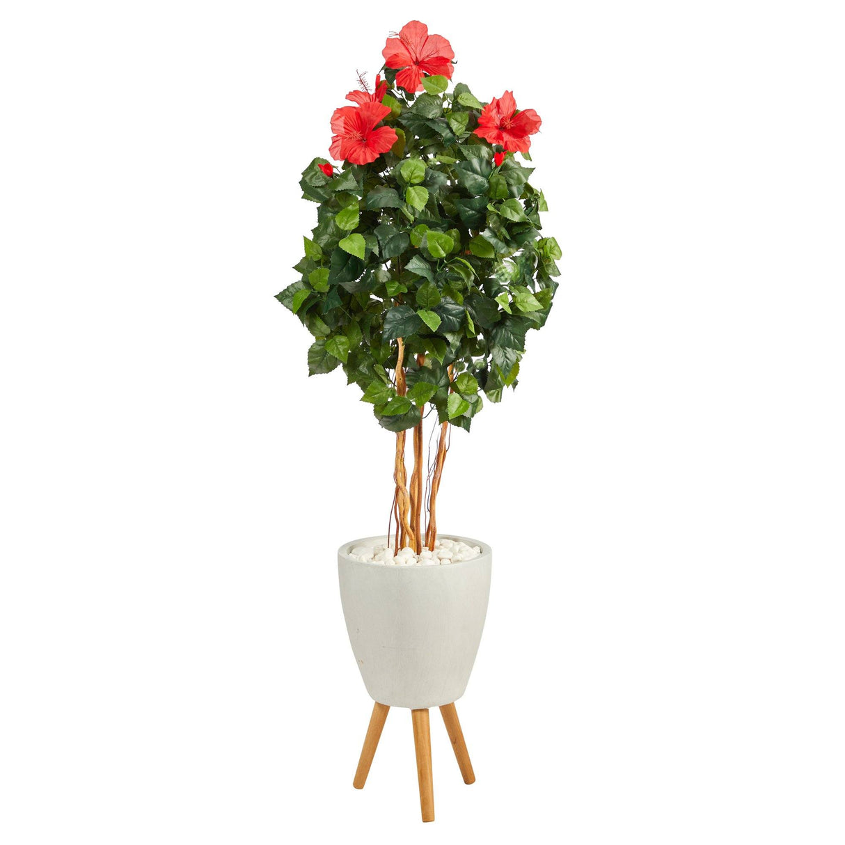 58” Hibiscus Artificial Tree in White Planter with Stand-Parc Decor
