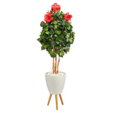 58” Hibiscus Artificial Tree in White Planter with Stand-Parc Decor