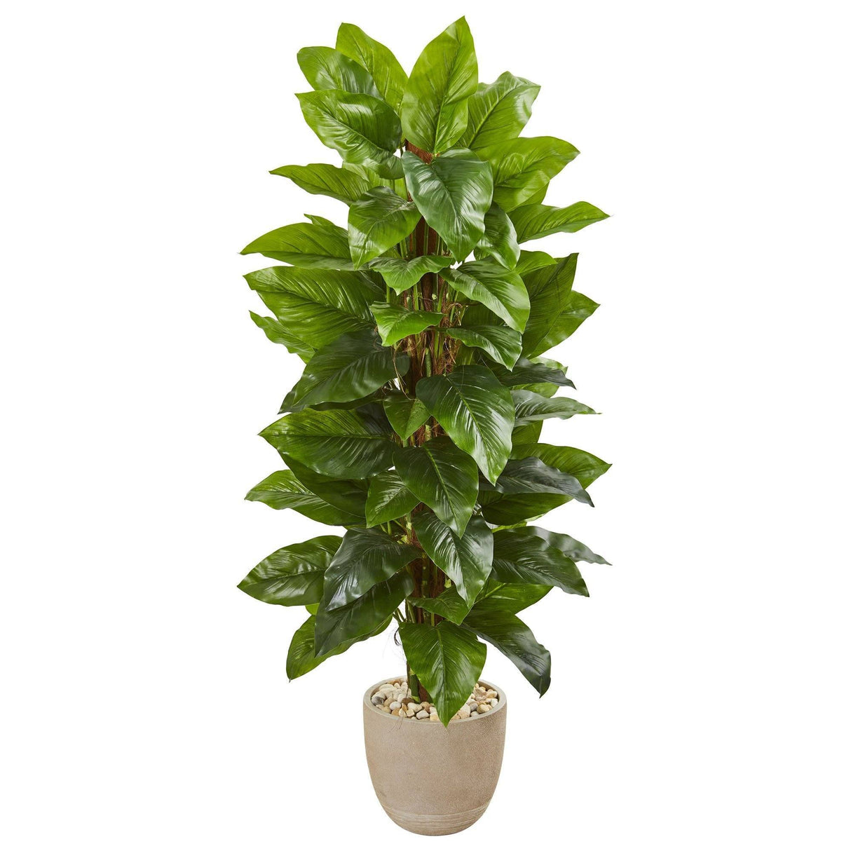 58” Large Leaf Philodendron Artificial Plant in Sand Stone Planter (Real Touch)-Parc Decor