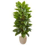 58” Large Leaf Philodendron Artificial Plant in Sand Stone Planter (Real Touch)-Parc Decor