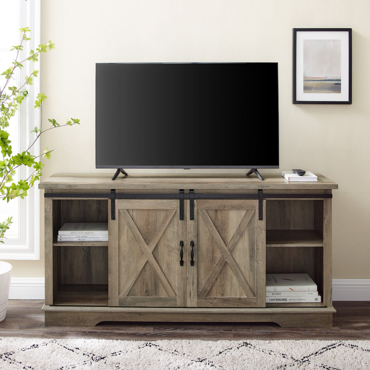 58" Sliding Barn Door TV Stand-Entertainment-Parc Decor
