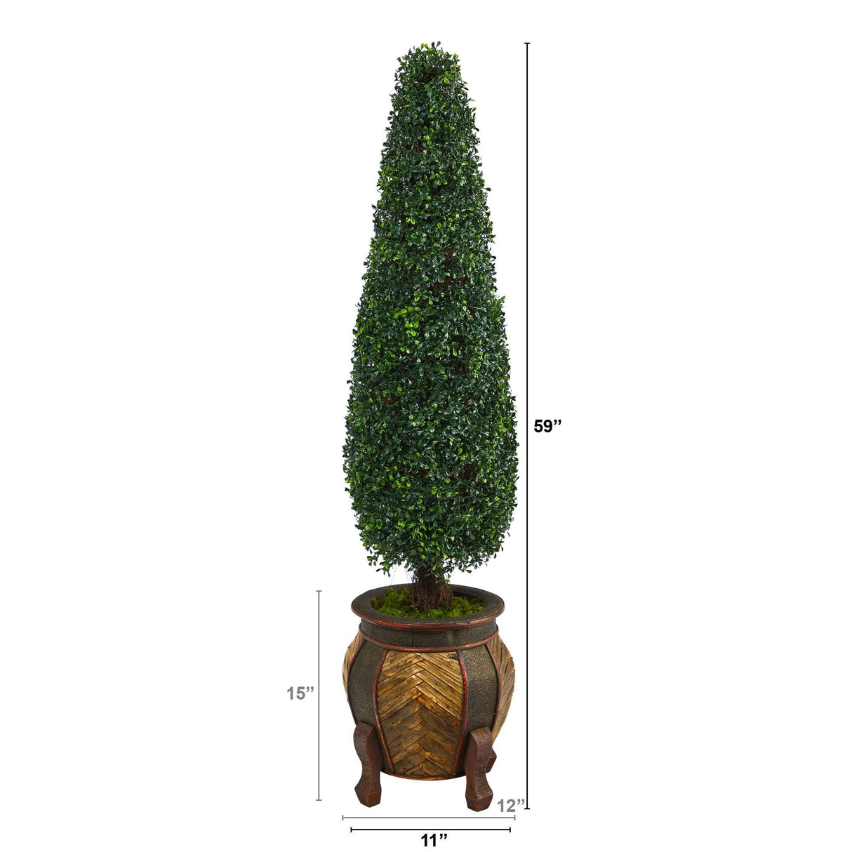 59” Boxwood Topiary Artificial Tree in Decorative Planter (Indoor/Outdoor)-Parc Decor