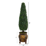 59” Boxwood Topiary Artificial Tree in Decorative Planter (Indoor/Outdoor)-Parc Decor