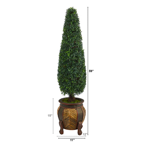 59” Boxwood Topiary Artificial Tree in Decorative Planter (Indoor/Outdoor)-Parc Decor