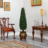 59” Boxwood Topiary Artificial Tree in Decorative Planter (Indoor/Outdoor)-Parc Decor