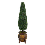59” Boxwood Topiary Artificial Tree in Decorative Planter (Indoor/Outdoor)-Parc Decor