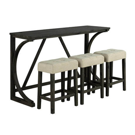 59" Rustic Dining&Bar Table Set with 3 Stools for Apartment, USB-A & USB-C Charging Ports-Parc Decor