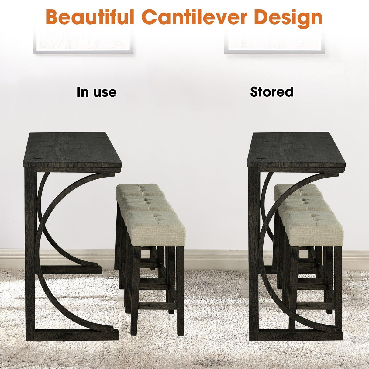 59" Rustic Dining&Bar Table Set with 3 Stools for Apartment, USB-A & USB-C Charging Ports-Parc Decor