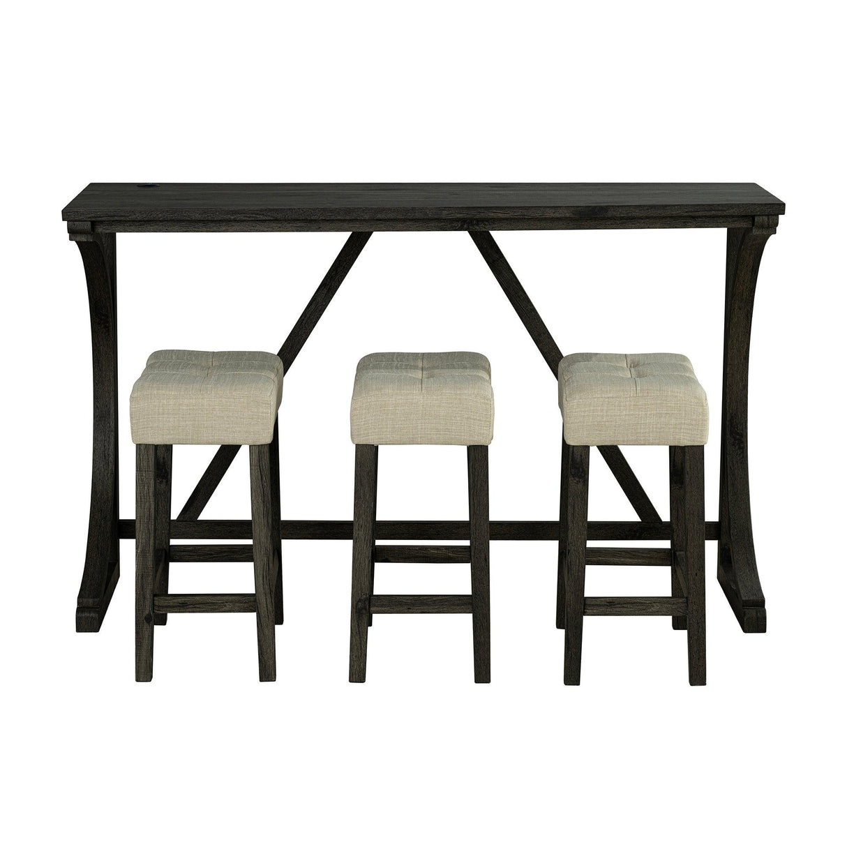 59" Rustic Dining&Bar Table Set with 3 Stools for Apartment, USB-A & USB-C Charging Ports-Parc Decor