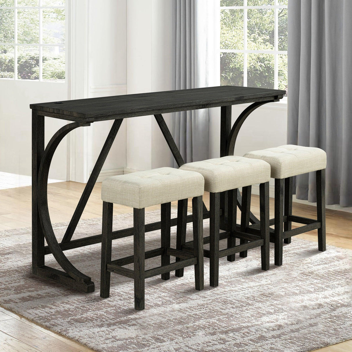 59" Rustic Dining&Bar Table Set with 3 Stools for Apartment, USB-A & USB-C Charging Ports-Parc Decor