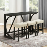 59" Rustic Dining&Bar Table Set with 3 Stools for Apartment, USB-A & USB-C Charging Ports-Parc Decor