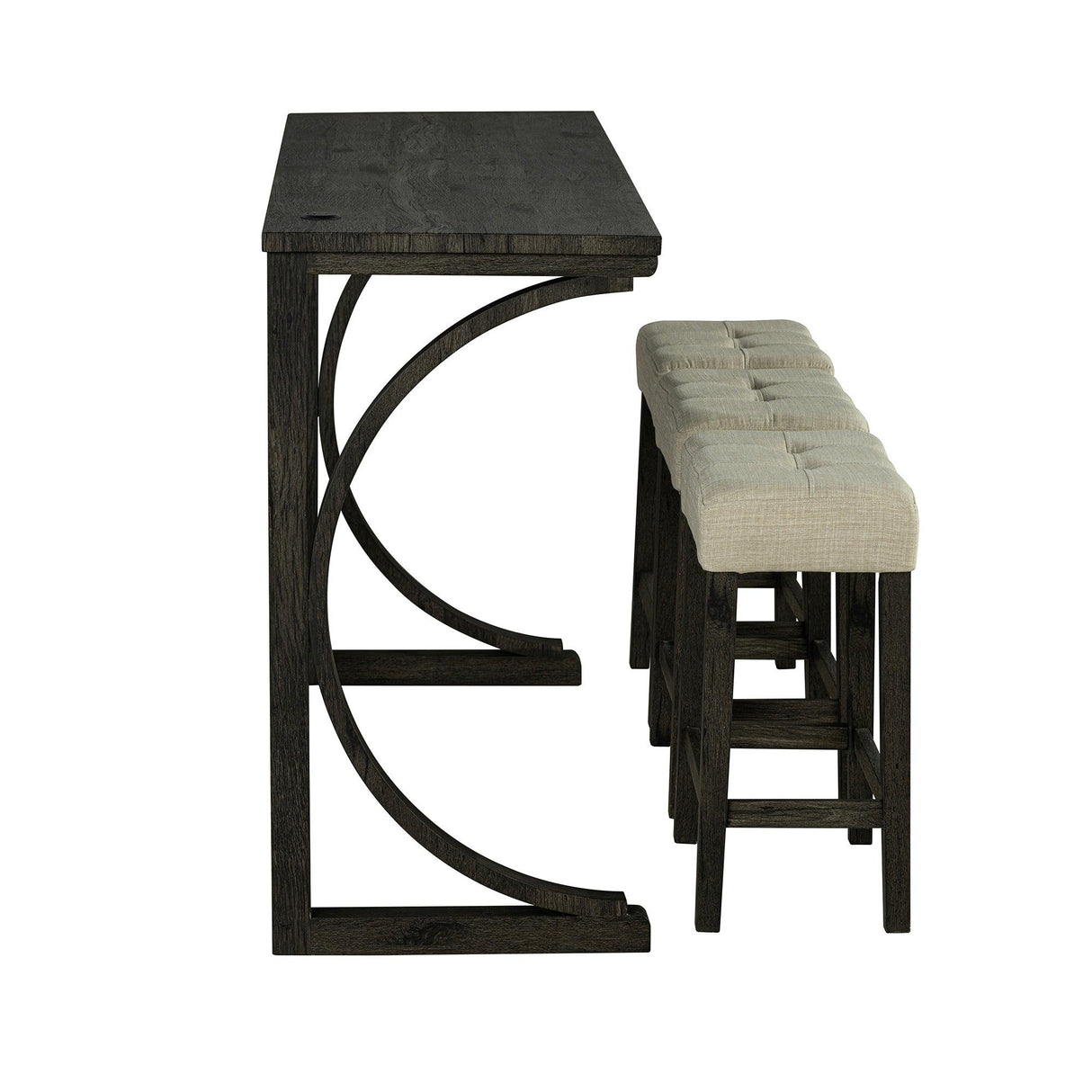 59" Rustic Dining&Bar Table Set with 3 Stools for Apartment, USB-A & USB-C Charging Ports-Parc Decor