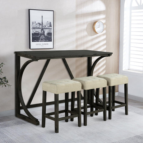 59" Rustic Dining&Bar Table Set with 3 Stools for Apartment, USB-A & USB-C Charging Ports-Parc Decor