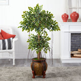 59” Variegated Ficus Artificial Tree in Decorative Planter-Parc Decor