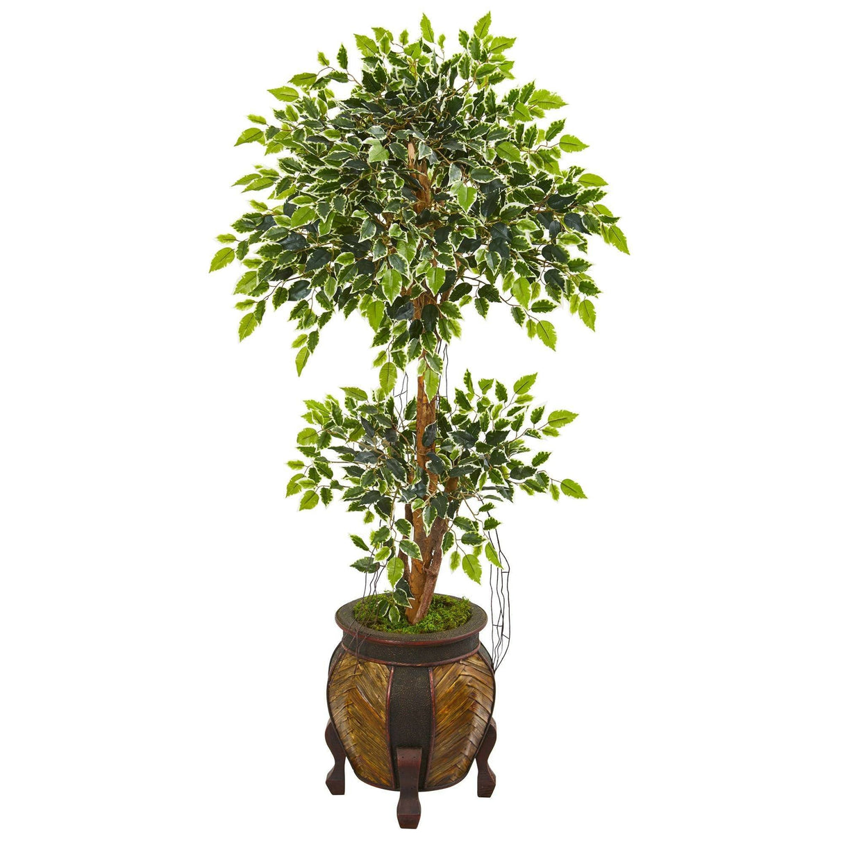 59” Variegated Ficus Artificial Tree in Decorative Planter-Parc Decor