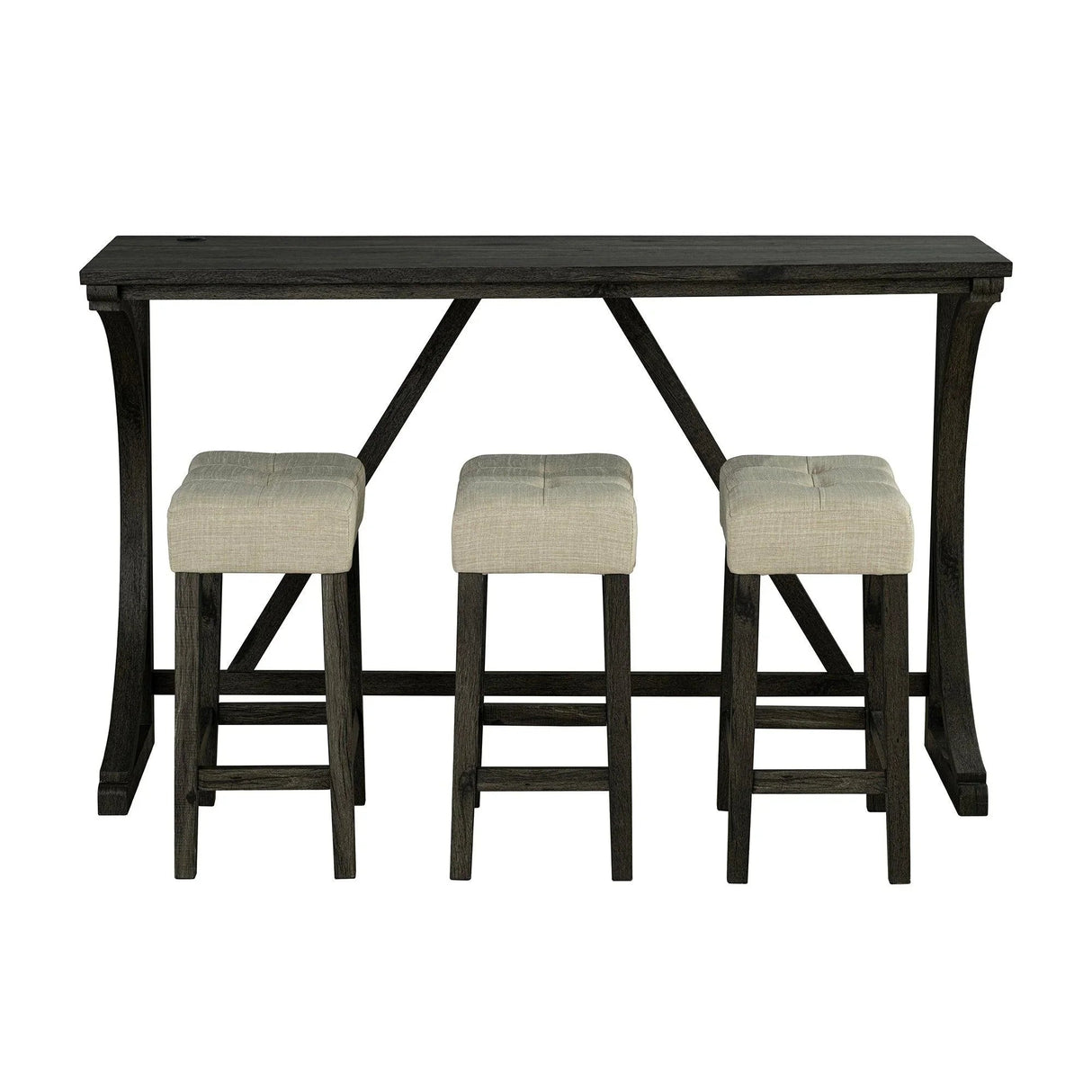 59" Rustic Dining&Bar Table Set with 3 Stools for Apartment, USB-A & USB-C Charging Ports