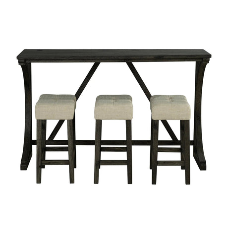 59" Rustic Dining&Bar Table Set with 3 Stools for Apartment, USB-A & USB-C Charging Ports