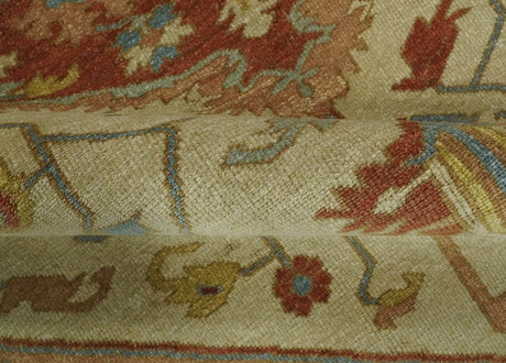 5.4x8 Hand Knotted Rust, Beige and Peach Traditional Turkish Knot Heriz wool area Rug
