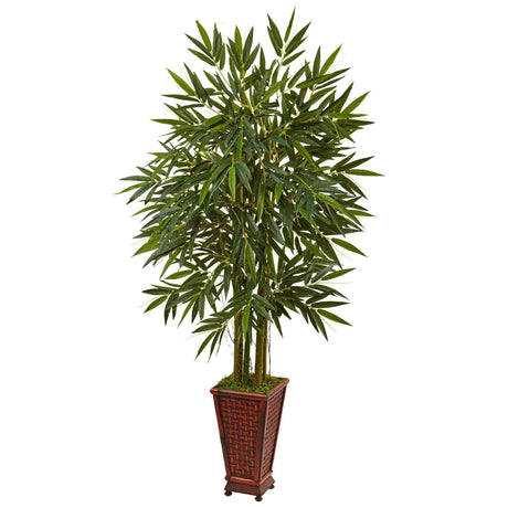 5.5’ Bamboo Tree in Decorative Wood Planter-Parc Decor
