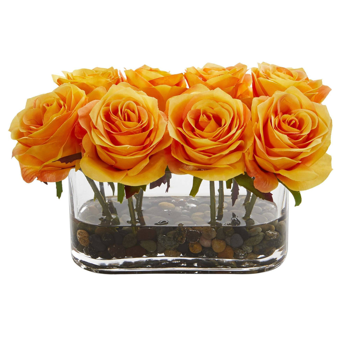 5.5” Blooming Roses in Glass Vase Artificial Arrangement-Parc Decor